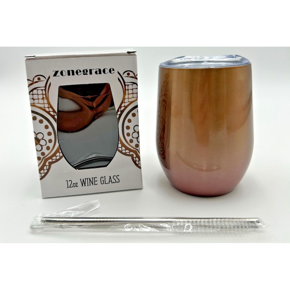 Stainless Steel Stemless Wine‎ Tumbler 12oz Double Wall Vacuum Insulated Gold